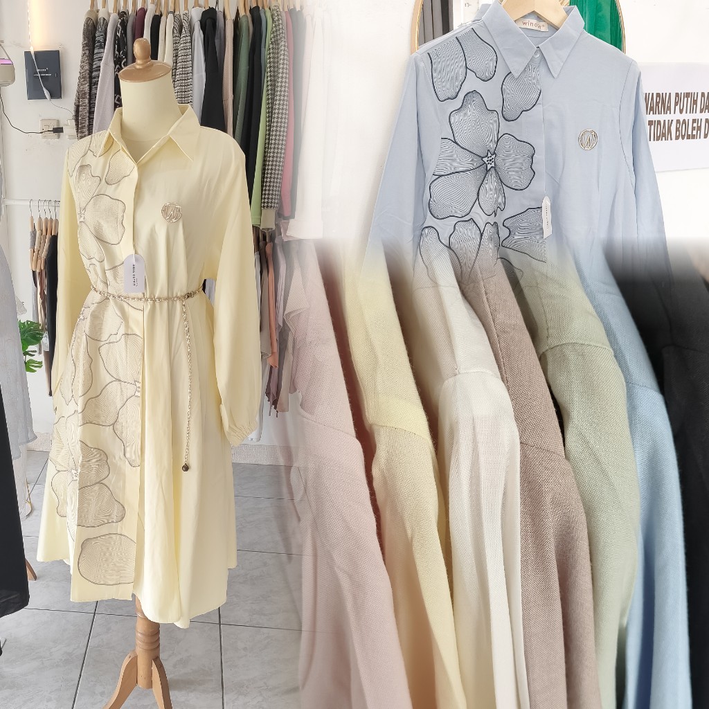 Long tunik katun import corak bordir bunga/tunik katun motif/tunik import bordir