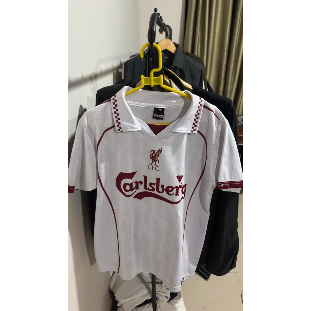 Jersey Bola Retro Liverpool - Nyaman, Adem, Stylish, Lengan Pendek Putih M