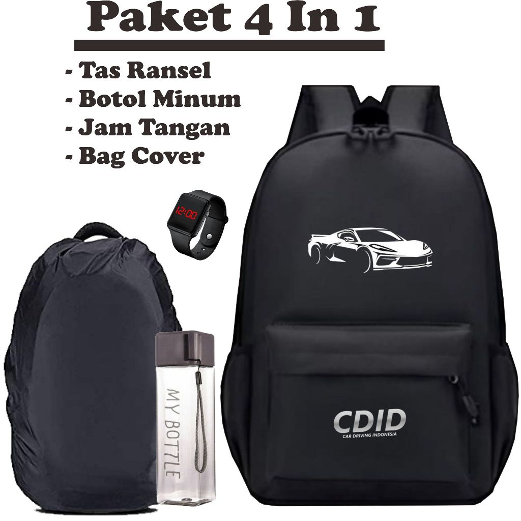 Tas Ransel Sekolah Anak Laki-Laki Fashion Korea 4in1 Gambar Logo CDID Car Driving Indonesia Premium