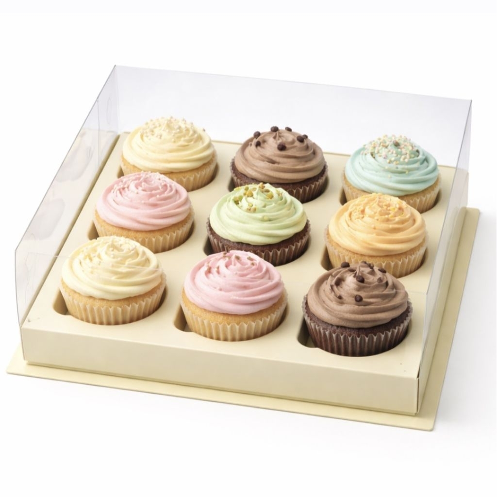 BOX CUPCAKE TUTUP MIKA ISI 9 / KOTAK CUPCAKE ISI 9 / KOTAK HAMPERS CUPCAKE / KARDUS CUPCAKE / BOX CU