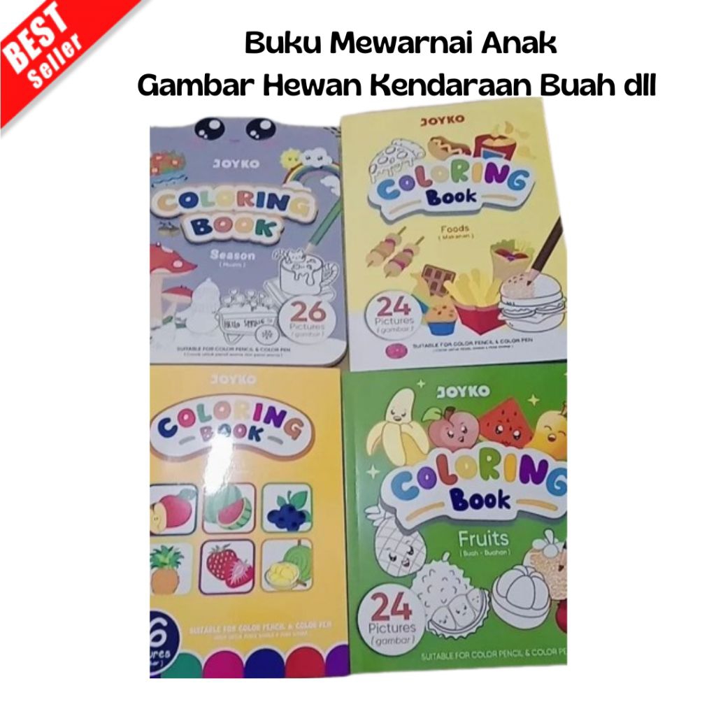 Buku mewarnai gambar Hewan darat Hewan Laut Makanan dan Buah Joyko Colouring Book Children / Buku Me