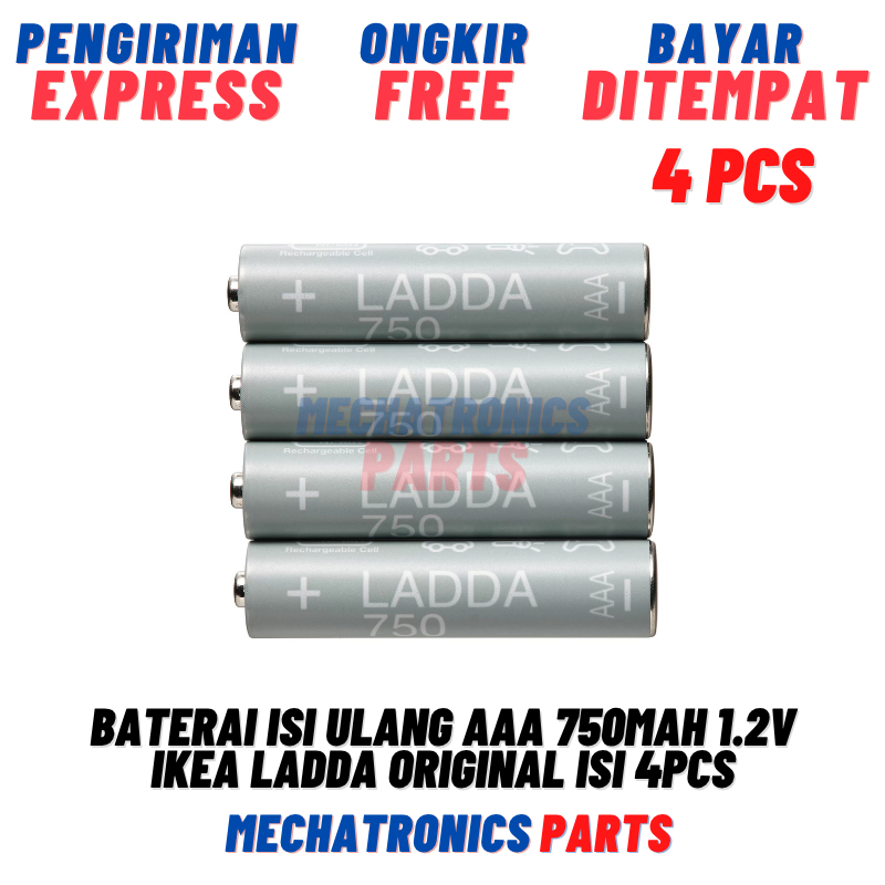 Baterai Isi Ulang AAA 750mAh 1.2V IKEA LADDA Original Isi 4Pcs .