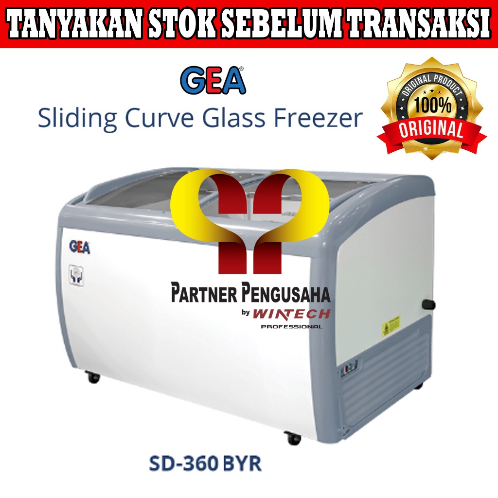 Gea SD-360BYR Sliding Curve Glass Freezer - Freezer Kaca Cembung - Freezer Premium Series Pemajang I