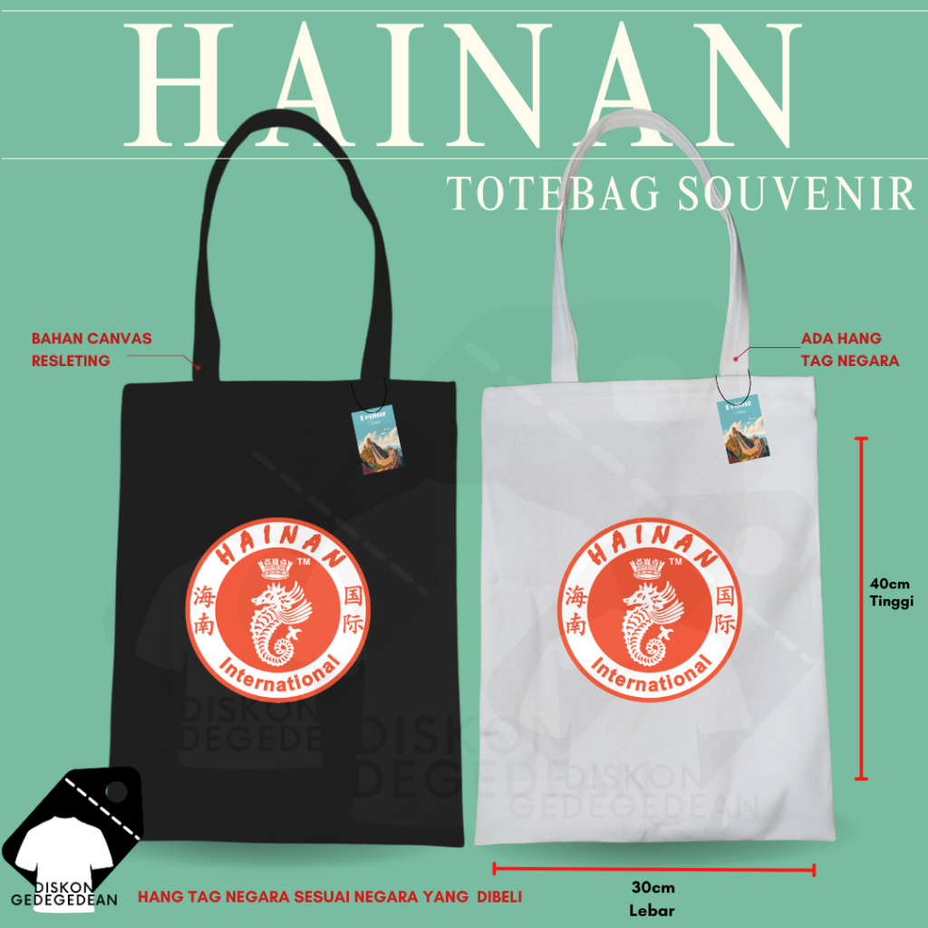 Diskongedegedean Totebag Hainan Souvenir Tas Oleh Oleh China Kanvas Resleting