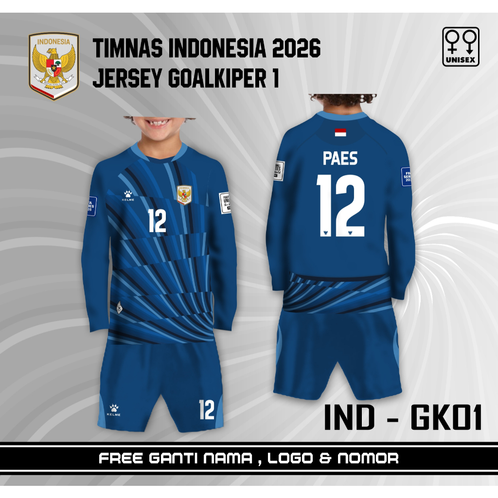 Setelan Jersey Kiper Timnas Indonesia 2026 baju bola anak tim nasional indonesia terbaru kaos goal k