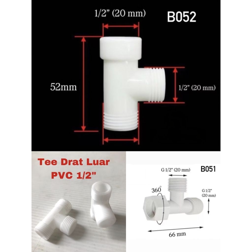 TEE PVC DRAT LUAR | DRAT LUAR DALAM 1/2 INCH