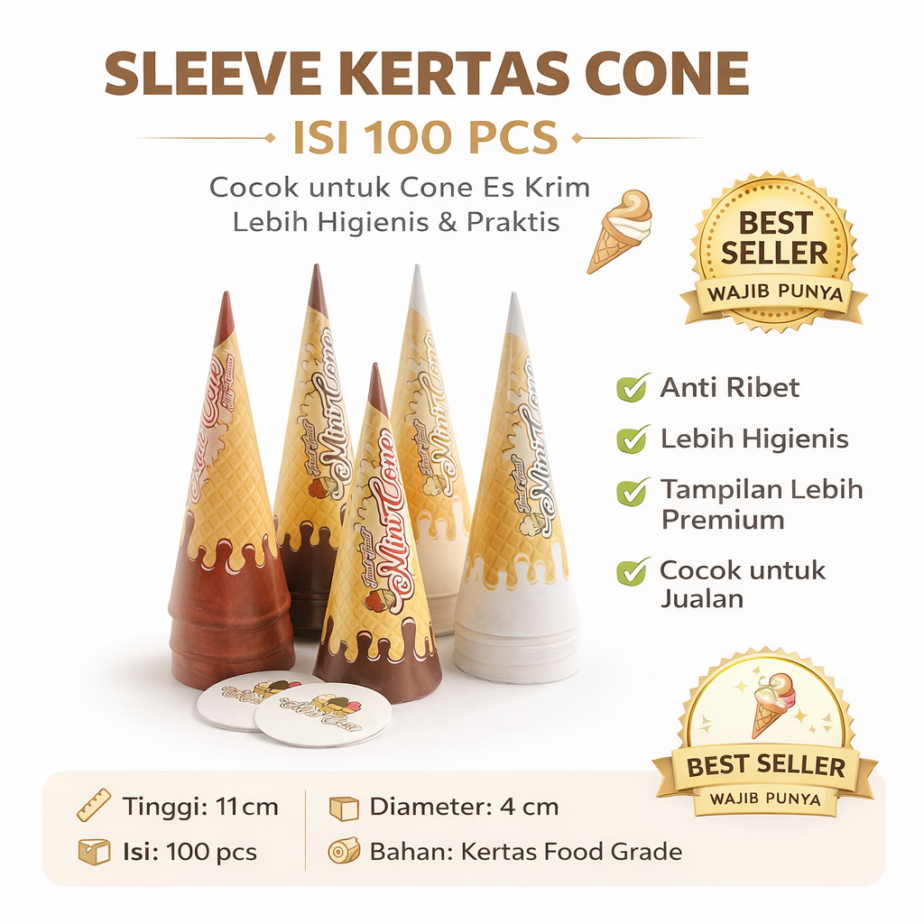 100 Pcs Corong Kecil Es Krim Kemasan corong Ice Cream Krupuk Es Krim Corong 100 Pcs