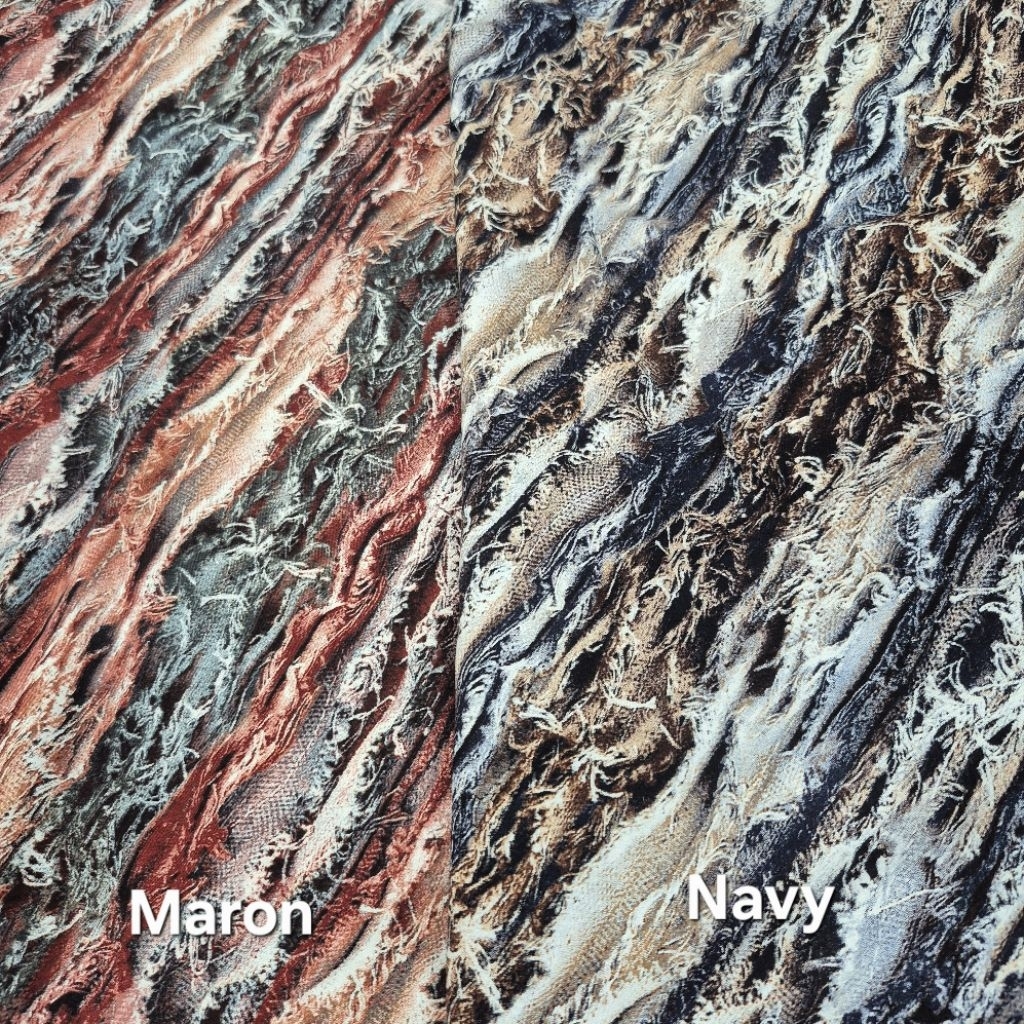 Kain Rayon Viscose  Motif Abstrak Maron dan Navy (Harga kelipatan 0,5m)