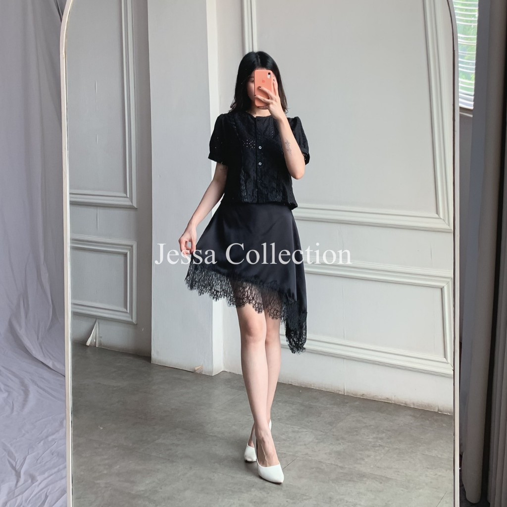 Rok Asimetris Megy FG Rok Pendek Wanita Motif Polos Bahan Satin Simple