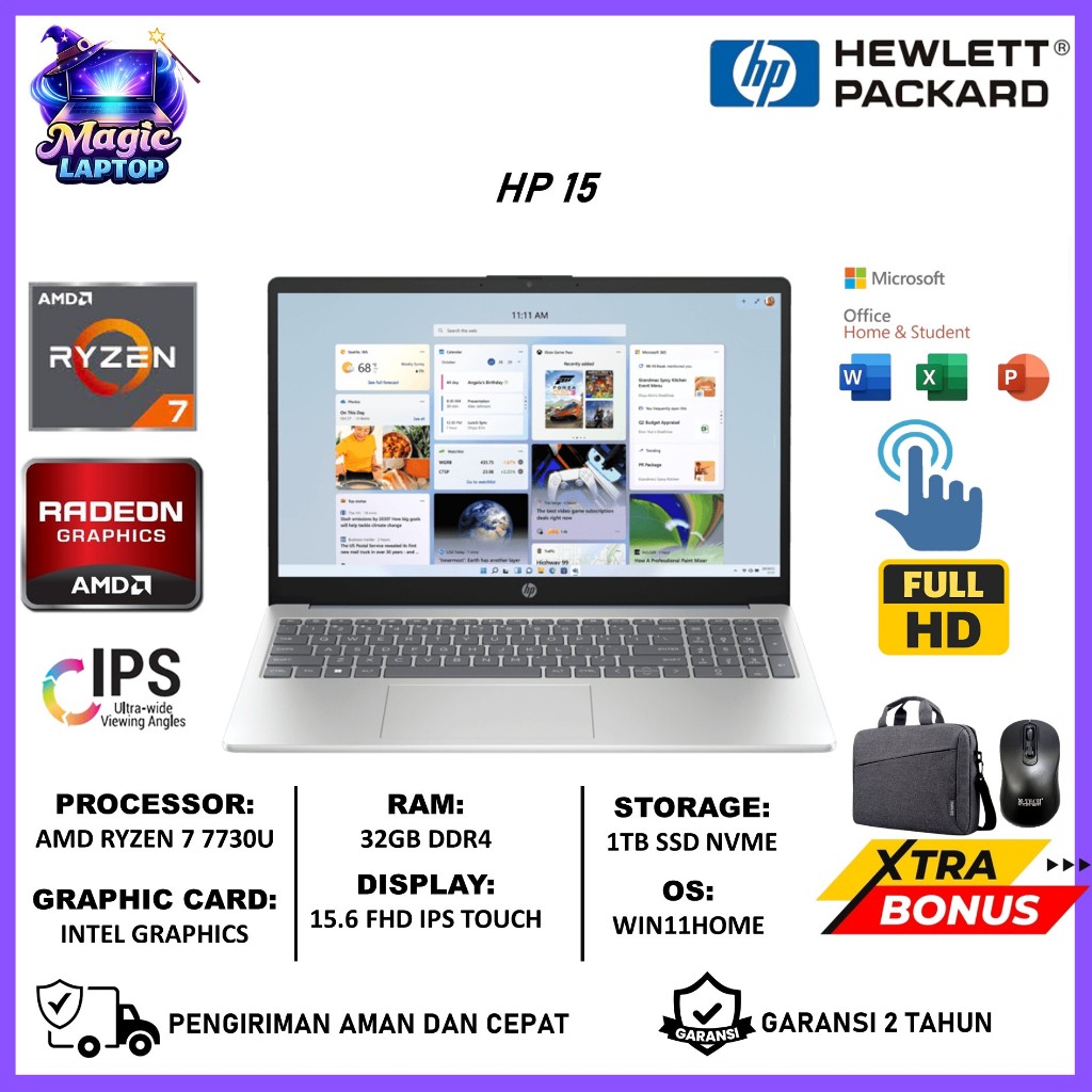 Laptop Gaming Hp 15 Amd Ryzen 7 7730U 32GB 1TB 15.6 FHD IPS TOUCH WIN11HOME SILVER