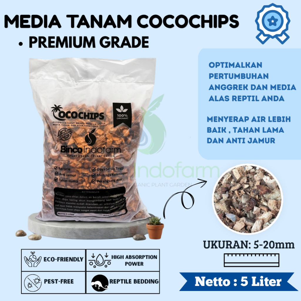 Coco Husk CocoChips Media Tanam - Alas Kandang Reptile 5Liter Siap Pakai | Cocochips Sabut Kelapa Pr