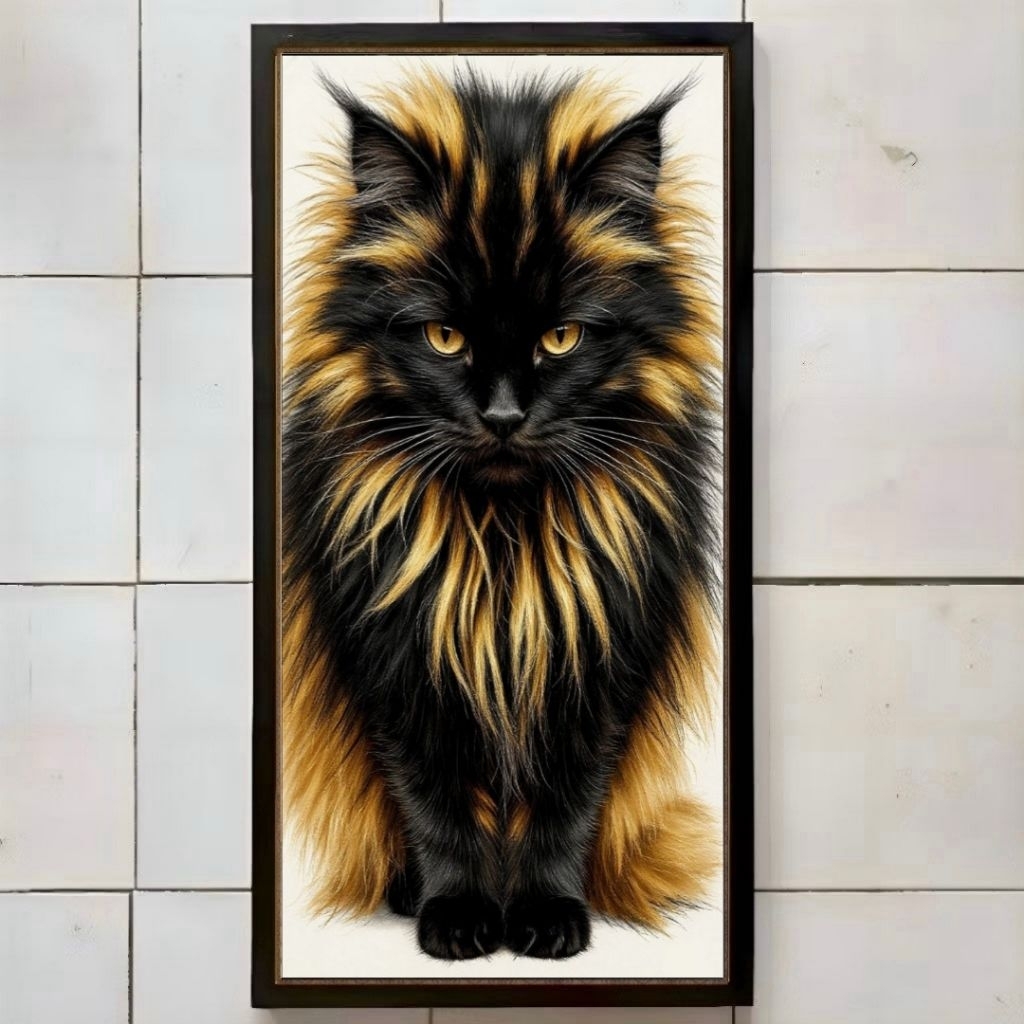 hiasan dinding kucing anggora hitam kombinasi gold yang gagah dan imut
