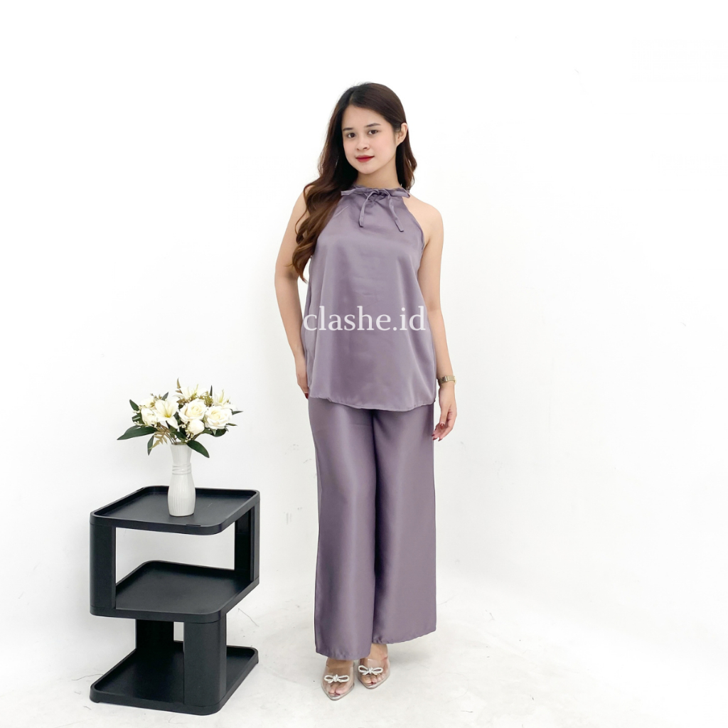 Estella Set Tank Top dan Celana Panjang Satin - Elegant OOTD by Clashe