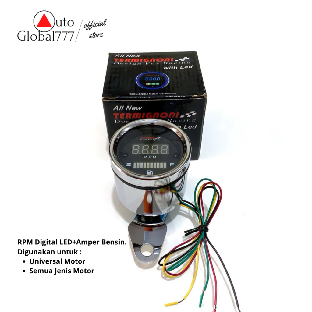RPM Digital LED+Amper Bensin Tachometer 2 in 1 Termignoni Universal Motor