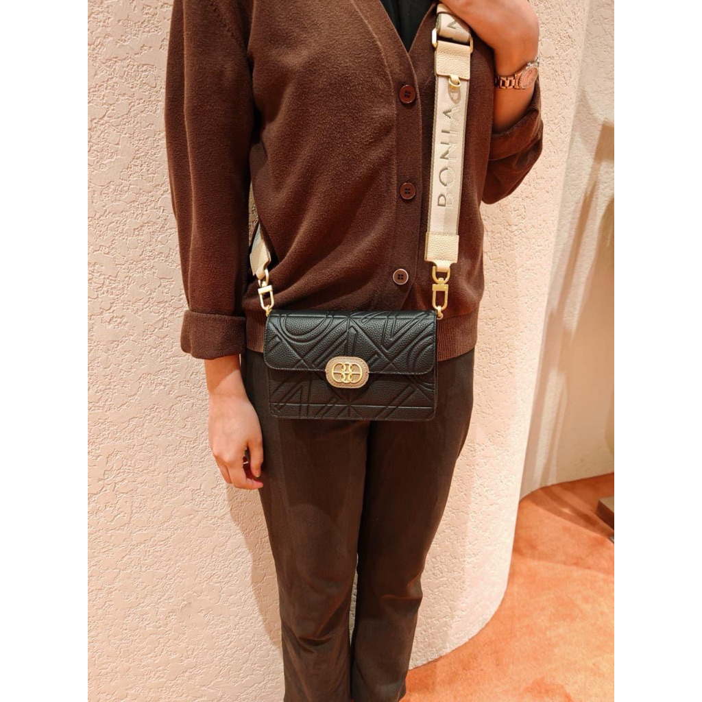 SALE tas bonia original sling bag hitam tali lebar emboss la luna