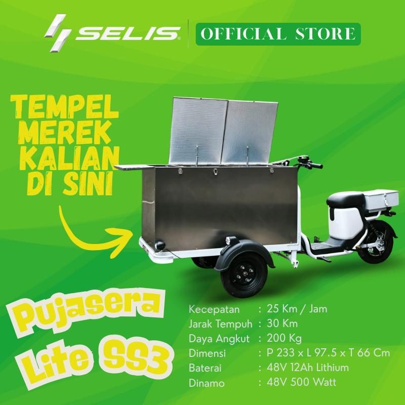SELIS - Gerobak Listrik Pujasera Lite Stainless Steel  ( Gerobak Sepeda Listrik / Gerobak Kopi / Ger