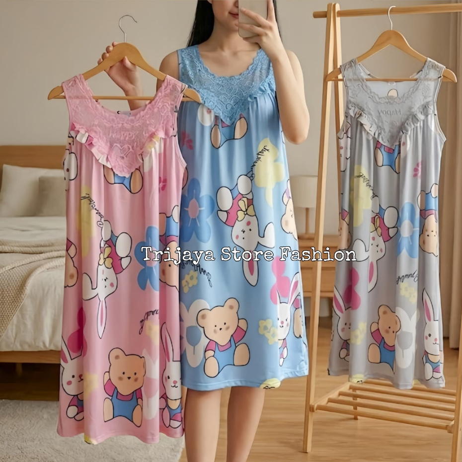 Trijaya . Lingerie dress jumbo brukat happy bunga new / daster wanita motif bunga FIT XXL PY 421