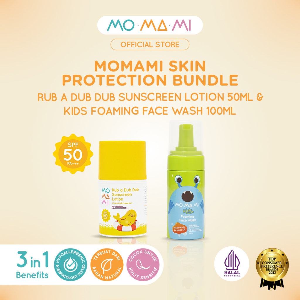 Momami Skin Protection Hampers - Paket Hemat Sunscreen Lotion SPF 50 PA+++  & Face Wash Sabun Muka A