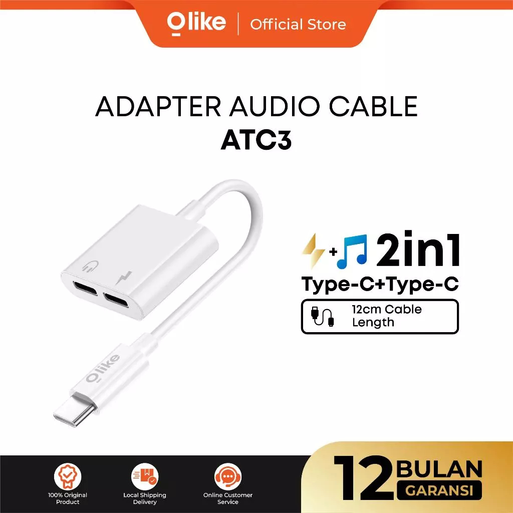 Olike Adapter Audio Cable ATC3 Audio Splitter Type C To Type C Jack + Type C Charging 2.4A Fast Char
