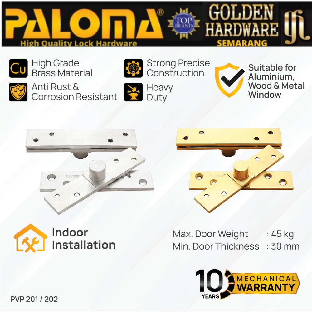 PALOMA Engsel Jendela Hinge Pivot Putar Hinges Window Brass Kuningan Ball Bearing Polished Brass Gol