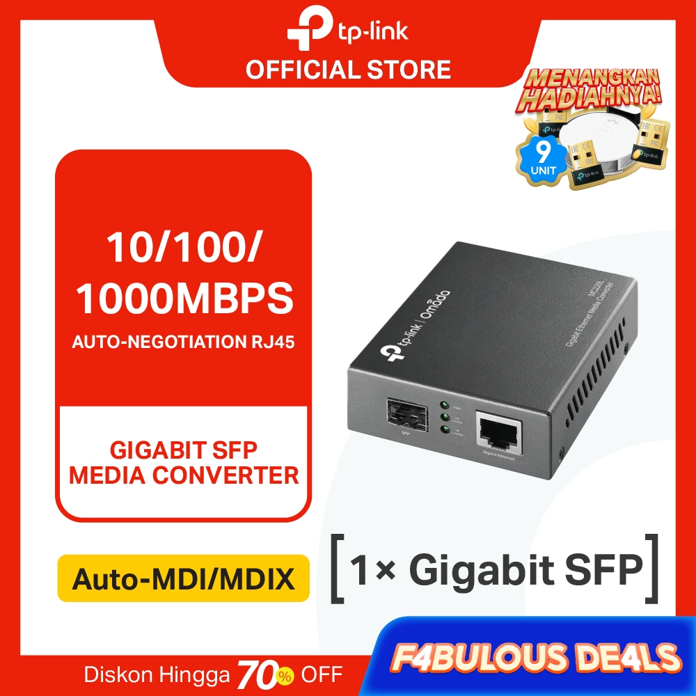 TP-Link MC220L | Gigabit SFP Media Converter | 10/100/1000 Mbps | Auto-negotiation | Auto-MDI/MDIX