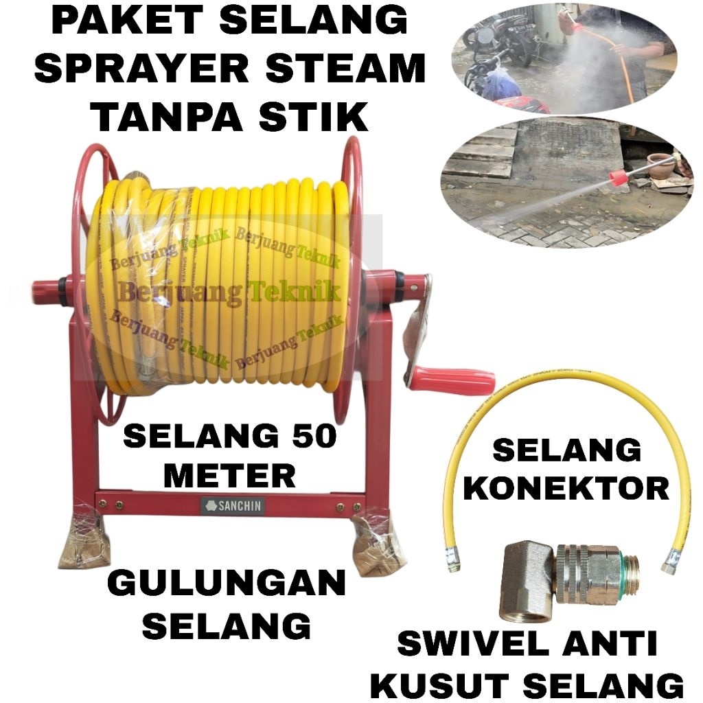 Selang Sprayer, selang steam, selang air 50 meter komplit gulungan