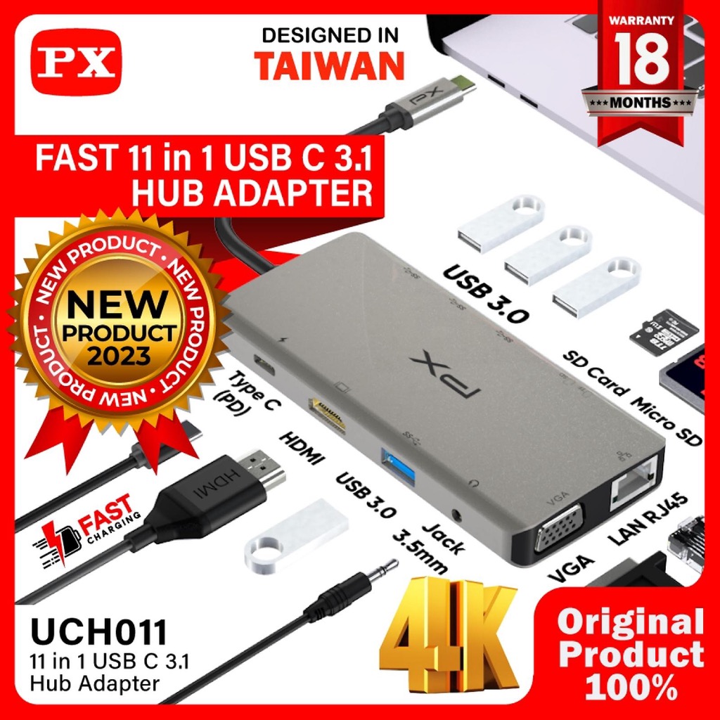 PX UCH011 Converter Hub Adapter 11 in 1 Type C 3.1 to 4K HDMI HDMI VGA