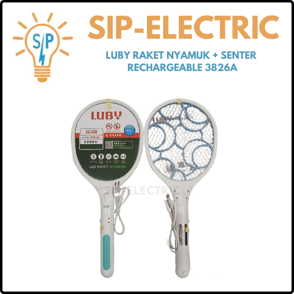 TOKO LISTRIK LARIS - Luby Raket Nyamuk + Senter Rechargeable 3826A