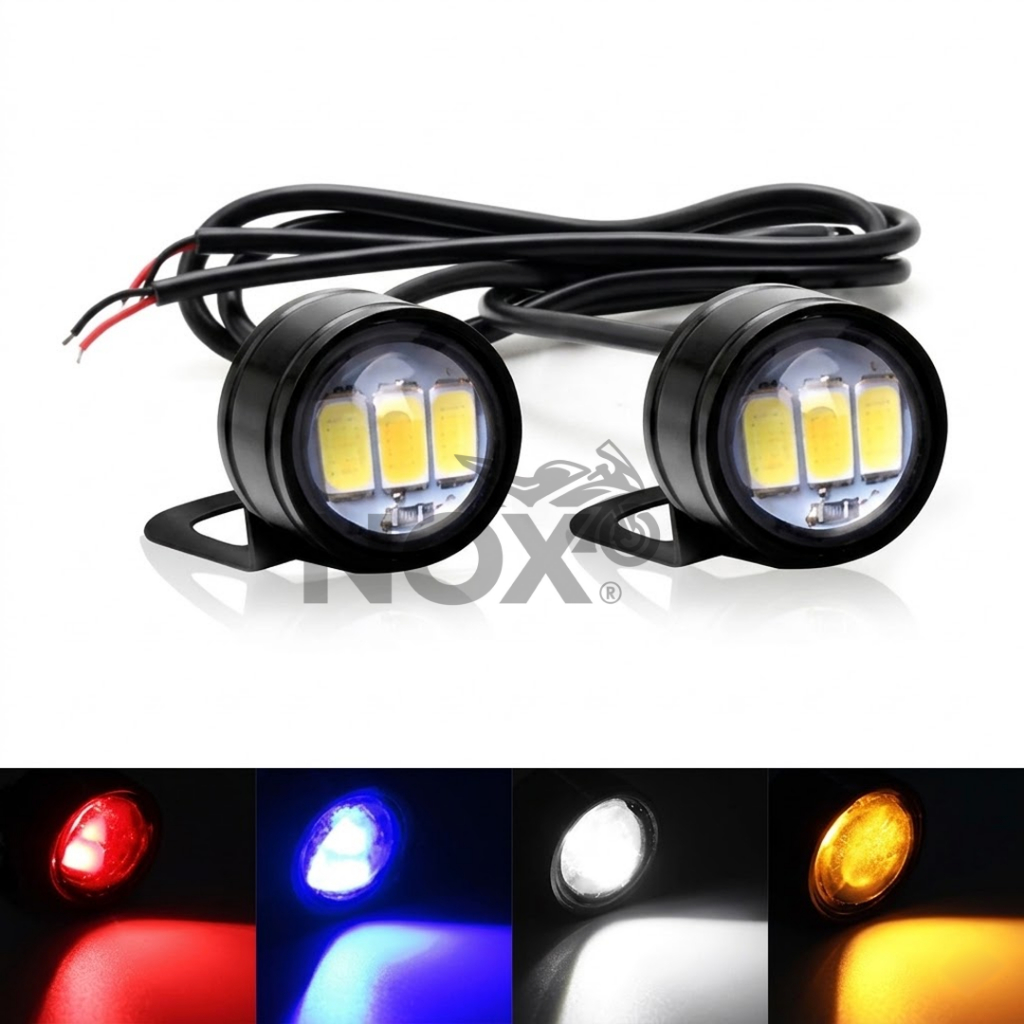 Lampu Mata Elang LED Flash 3 Mode + Breket Spion Sepasang Lampu Tembak Motor DRL Strobo Kedip Univer
