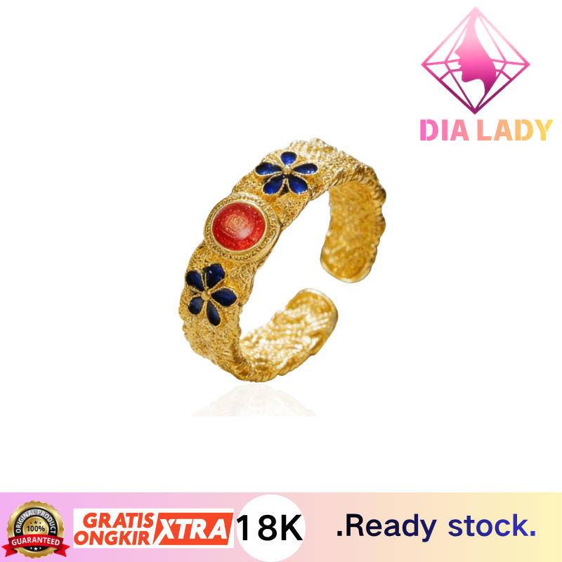 Cincin wanita anti karat dan tahan pudar elegan dengan lapisan emas 91% asli Cincin pavé rubi dan be