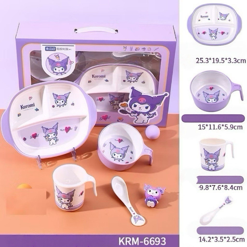 Set Peralatan Makan Kuromi | Alat Makan Kuromi Melamin Material