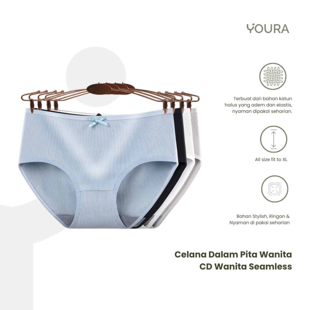 YOURA - Celana Dalam Pita Wanita CD Wanita Seamless Underwear Wanita Katun Variasi Pita Jepang Premi