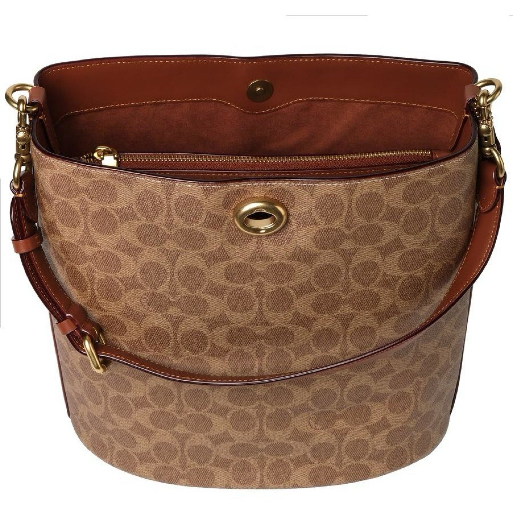 PELOVED LIKE NEW COACH BUTIK WILLOWSOFT BUCKET BAG 19 cm SIGANTURE TAN RUSH 3x PAKAI