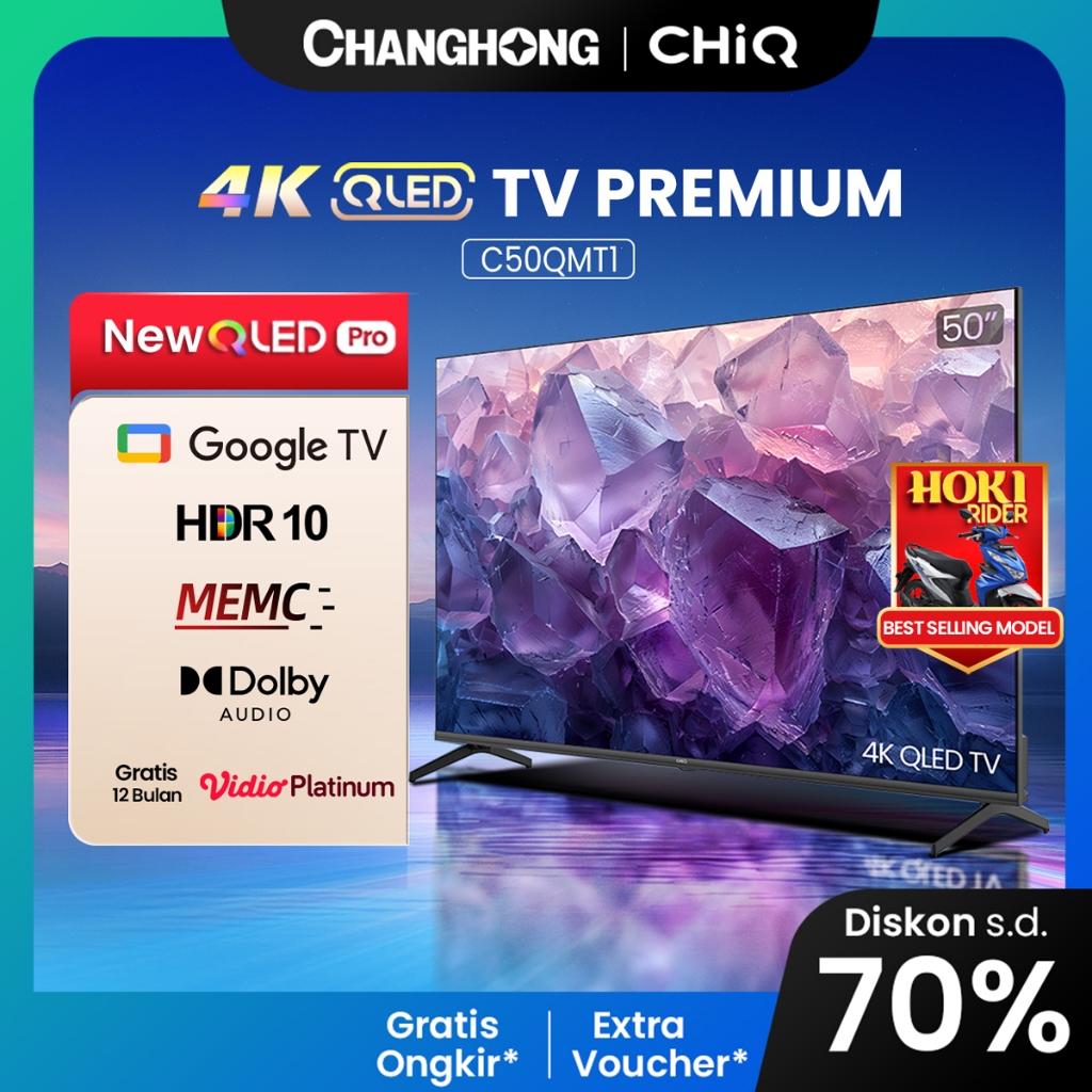 CHiQ by Changhong QLED TV 4K 50 inch Google Smart QLED PRO Digital TV Dolby Audio DBX-TV Google Play