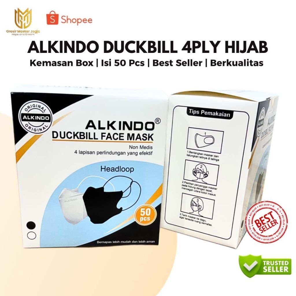 Masker Duckbill Hijab Headloop 3Ply 4Ply Mix Warna Hitam Putih - Alkindo Orlee Facemask Sensa OR - I