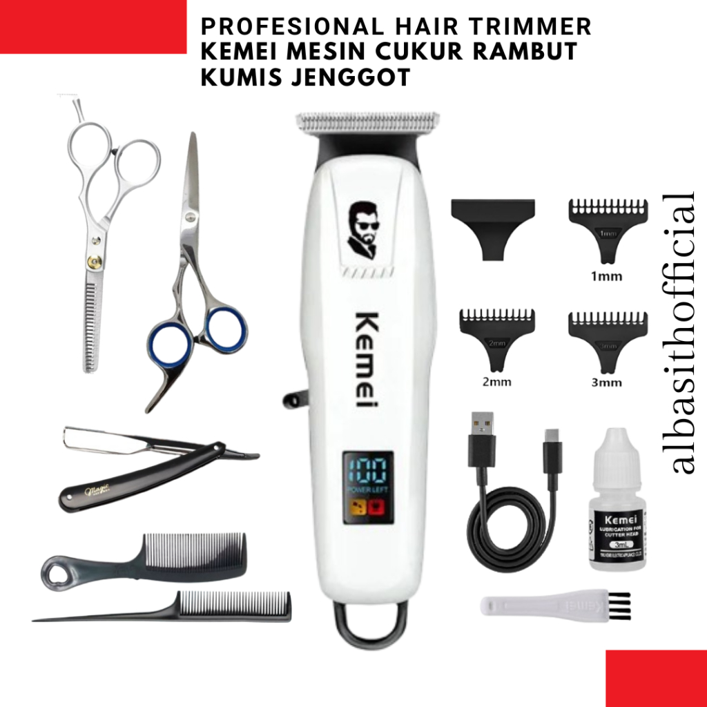 Mesin Cukur Rambut Elektrik Cas Kemei Original pencukur Pangkas Potong Rambut Hair Clipper