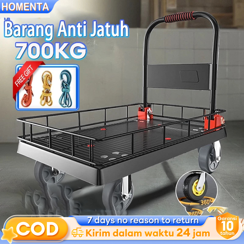 Troli Barang Lipat Dengan pagar Hand gerobak troli roda troli Ringan Lipat Troli Kecil Portable Hand
