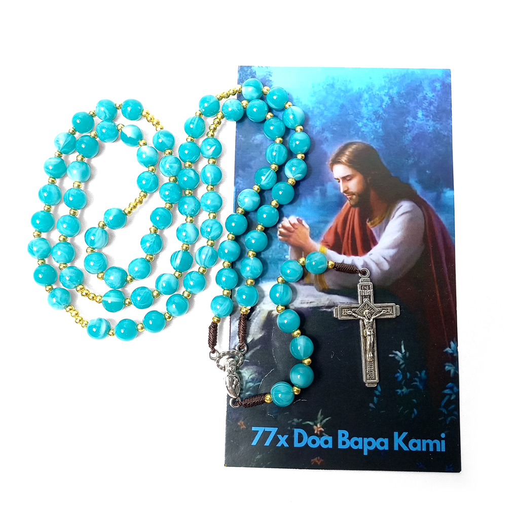 Kalung Rosario 77 Bapa Kami Mote Marmer Biru - Rosario 77x Doa Bapa Kami - Rosario 77 Bapa Kami