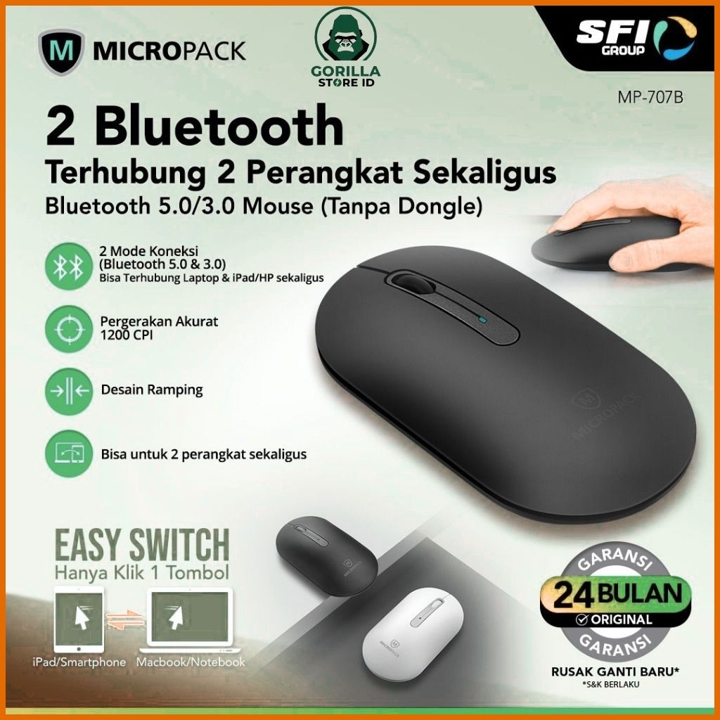 Micropack Dual Bluetooth Mouse 5.0/3.0 Inspire 2 (MP-707B) - Hitam
