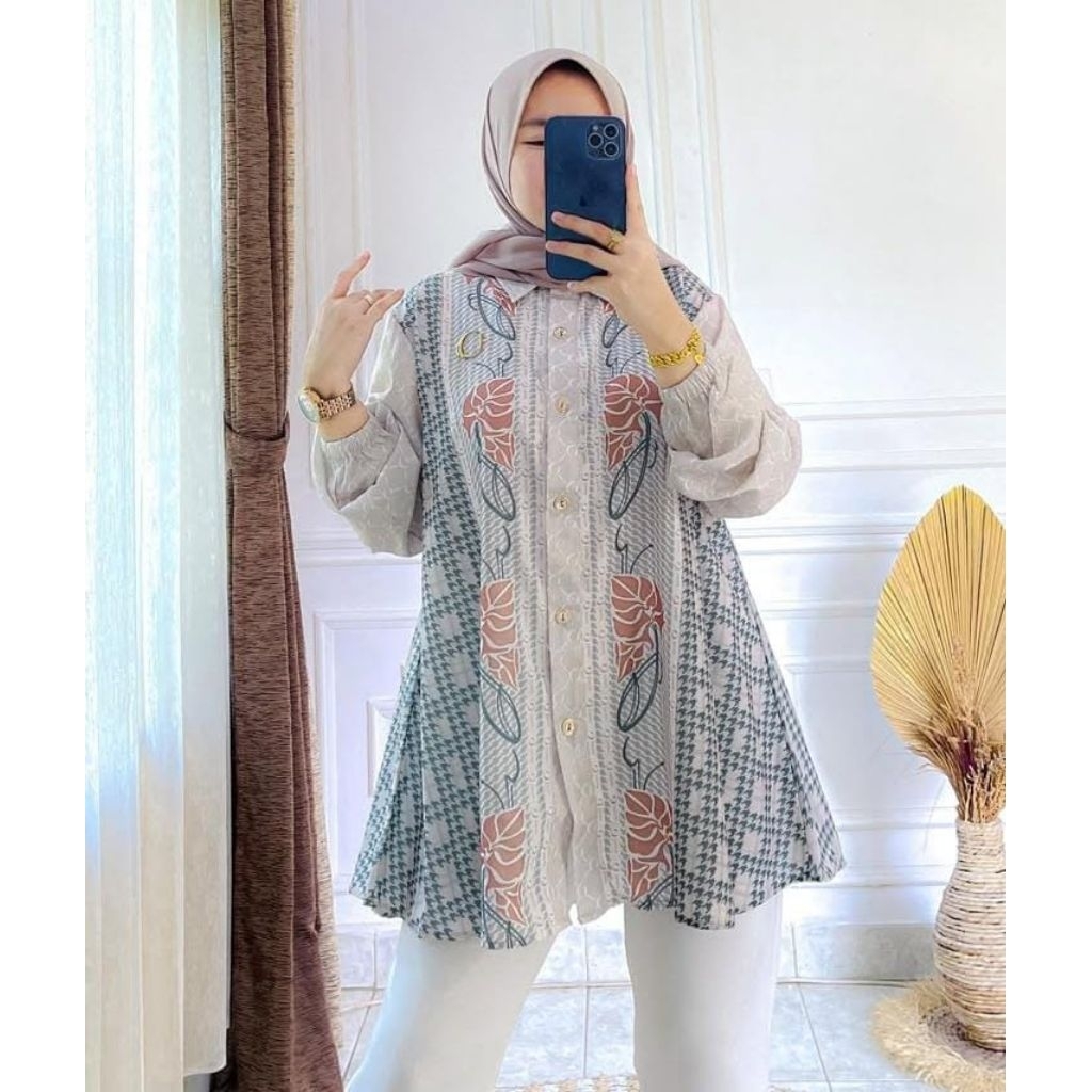 atasan kemeja wanita bahan silk printing premium