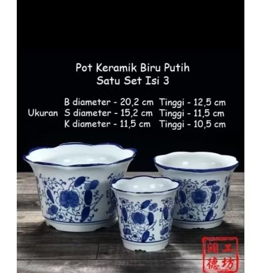 pot keramik biru putih/vas keramik eceran
