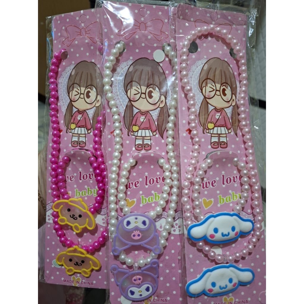 1SET KALUNG GELANG MANIK2 MUTIARA WARNA KARAKTER SANRIO