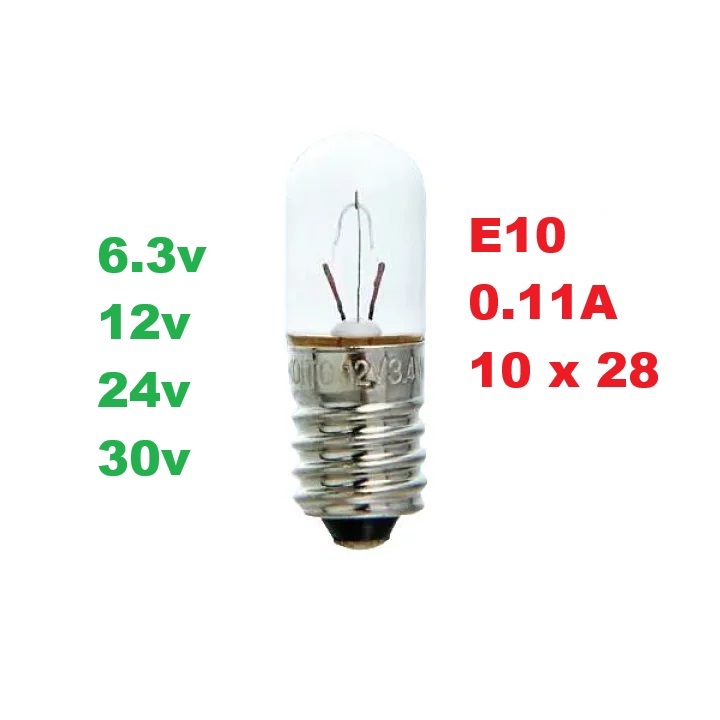 Lampu Kecil E10 / 0.11A / T 10 x 28 Filament Indikator Pilot Lamp Indicator Lamp Kecil Pijar Bulb Bo