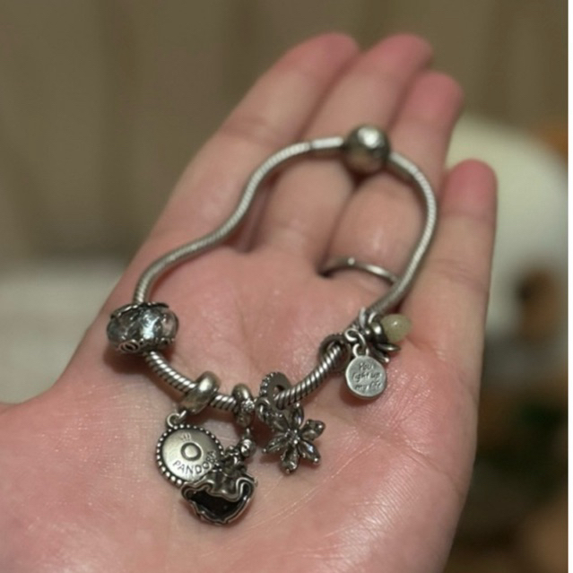 Pandora Bracelet Preloved + 5 Charm Unik Malaysia Edition, Glow in Dark & Cinderella