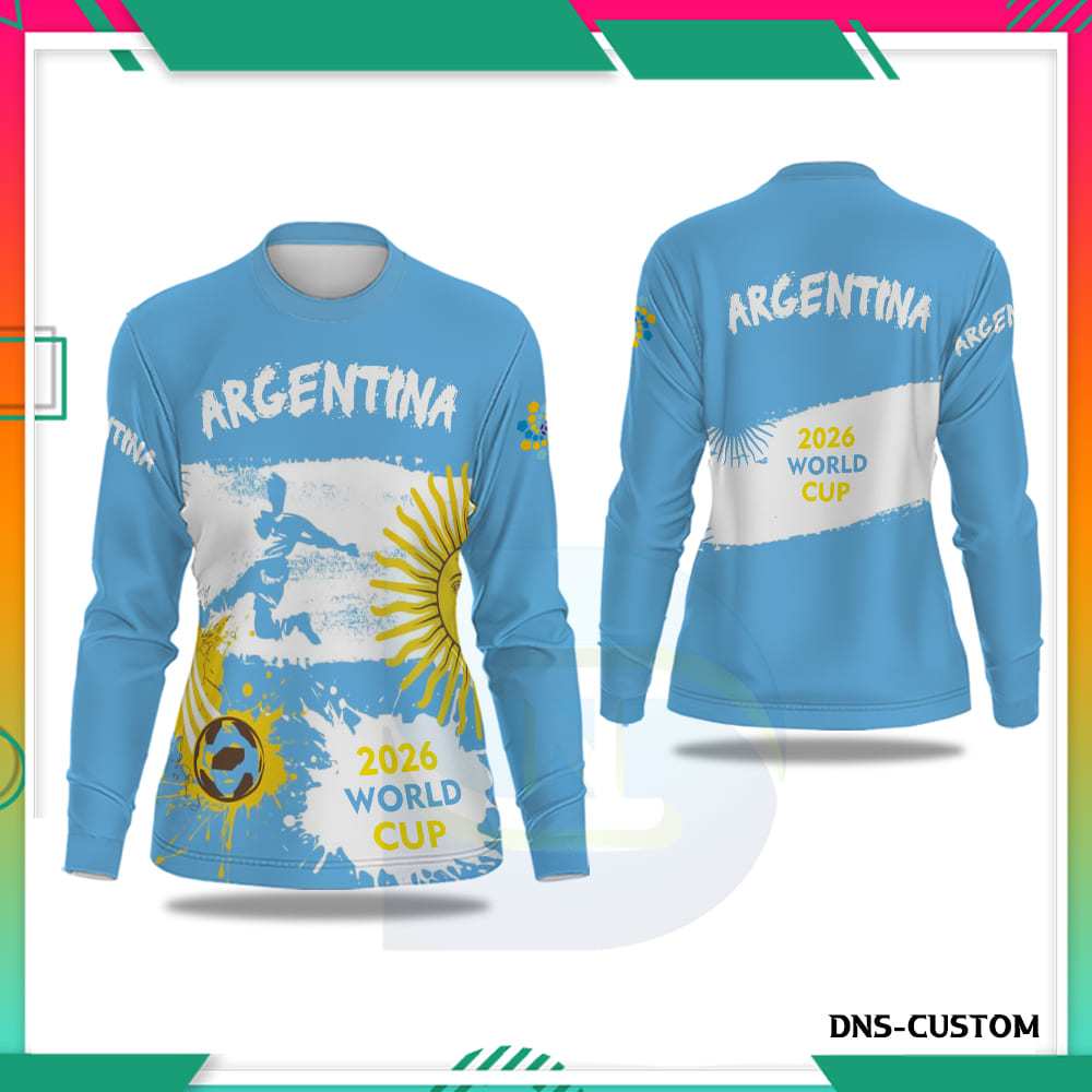 Baju Kaos Argentina Wanita Lengan Panjang | Jersey Piala Dunia Cewek 2026