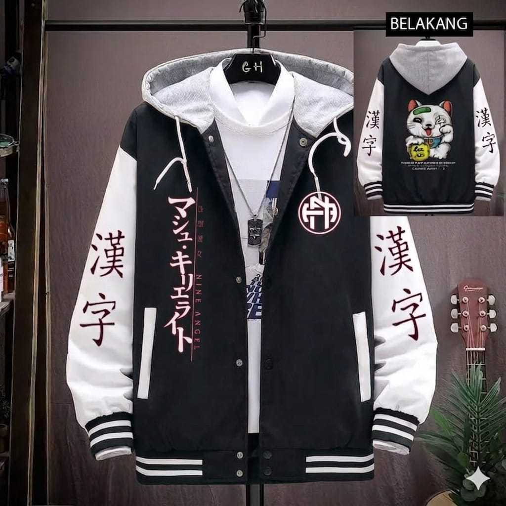 Jaket Baseball Varsity Pria Kucing Full Hoodie / Jaket Varsity Pria Wanita Vintage New Arrival / Jak