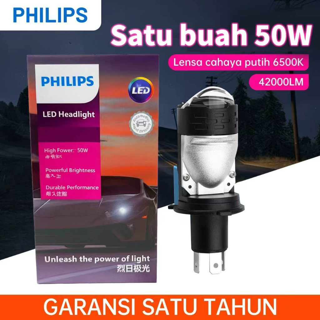 Bohlam proyektor LED mobil/motor Philips asli H4 9003 lampu kuning lampu putih tiga cakar