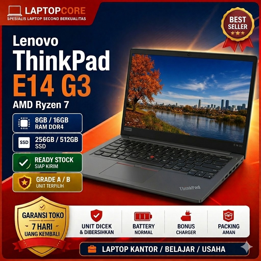 Lenovo ThinkPad E14 Gen 3 AMD Ryzen 7 5700U  Kondisi Sangat Baik Harga Murah Promotion