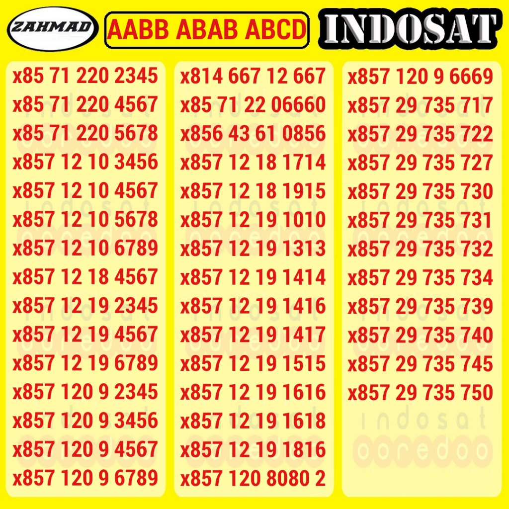 ISAT-B) NOCAN Indosat AABB ABAB ABBA kartu perdana nomor cantik IM3 murah