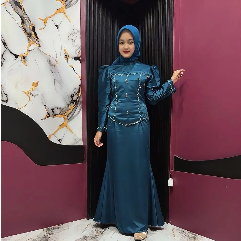 Dress azzura bahan satin model rok duyung simple mewah cocok untuk pesta kondangan lamaran